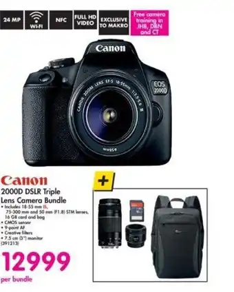 Makro Canon 2000D DSLR Triple Lens Camera Bundle offer