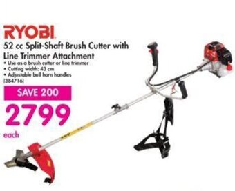 Ryobi 52cc Split-Shaft Brush Cutter with Line Trimmer Attachment