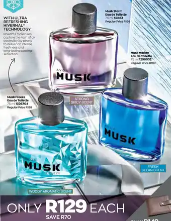 AVON Musk Freeze EDT 75ml/ Musk Storm EDT 75ml/ Musk Marine EDT 75ml offer