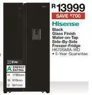 House & Home Hisense 514L Black Glass Finish Water ON Tap Side By Side Freezer Fridge H670SMIA-WD offer