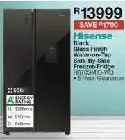 House & Home Hisense 508L Black Glass Finish Water On Tap Side By Side Freezer Fridge H670SMIB-WD offer