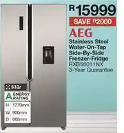 House & Home AEG 532L Stainless Steel Water On Tap Side By Side Freezer Fridge RXB560111NX offer