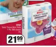 Spar Spar Toilet Tissue Mini Rolls 1 Ply 300 Sheets-9's Per Pack offer
