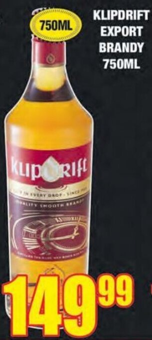Boxer Liquors Klipdrift Export Brandy 750ml offer