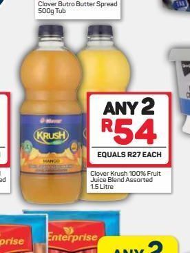 Pick n Pay Hypermarket Clover krush fruit juice 2 offer