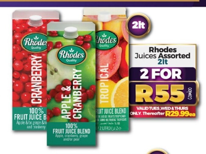 Rhodes Juices Assorted 2lt offer at Take 'n Pay