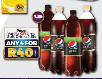 Pepsi Vanilla or Lime Soft Drinks 1.5Lt