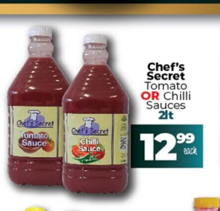 Take 'n Pay Chef's Secret Tomato or Chilli Sauces 2lt offer