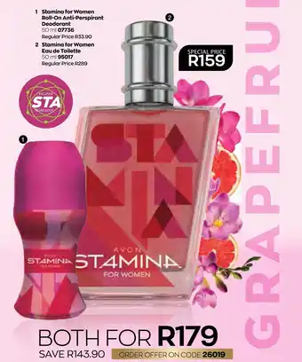AVON Stamina For Women Roll-On Anti-Perspirant Deodorant 50ml, Stamina For Women Eau de Toilette 50ml offer