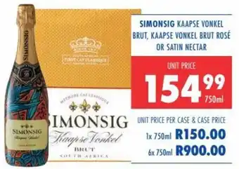 Ultra Liquors Simonsig Kaapse Vonkel Brut, Kaapse Vonkel Brut Rosé Or Satin Nectar 750ml offer