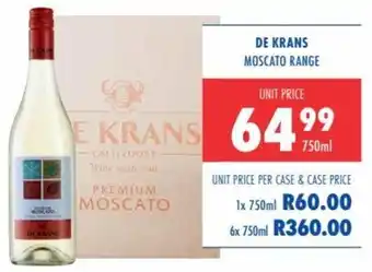 Ultra Liquors De Krans Moscato Range 750ml offer