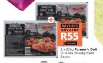 Checkers Farmer's Deli Rindless Streaky/Back Bacon offer