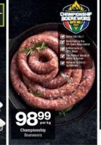Checkers Championship Boerewors per kg offer