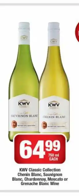 KWV Classic Collection Chenin Blanc, Sauvignon Blanc, Chardonnay, Moscato or Grenache Blanc wine 750 ml