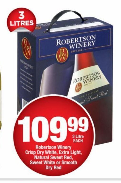 Robertson Winery Crisp Dry White, Extra Light, Natural Sweet Red, Sweet
