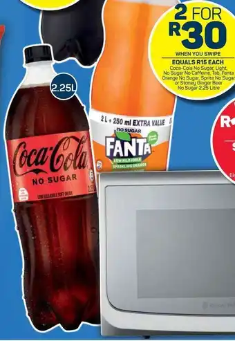 Pick n Pay Coca-Cola No Sugar, Light, No Caffeine, Tab, Fanta Orange/Sprite/Stoney Ginger Beer No Sugar 2 x 2.25L offer
