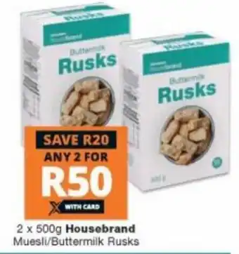 Housebrand Muesli/Buttermilk Rusks 2x500g
