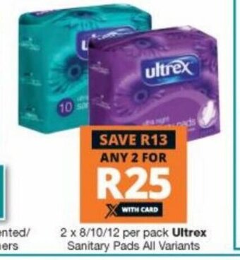 Ultrex Sanitary Pads All Variants 2 x 8/10/12 per pack