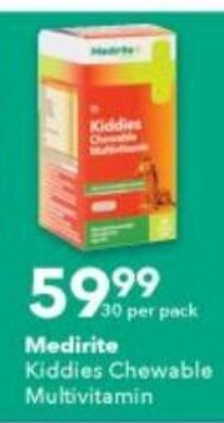 Checkers Liquor Shop Medirite Kiddies Chewable Multivitamin 30 per pack offer