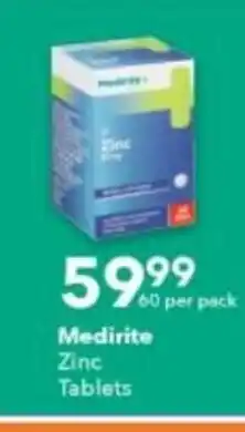 Checkers Liquor Shop Medirite Zinc Tablets 60 per pack offer