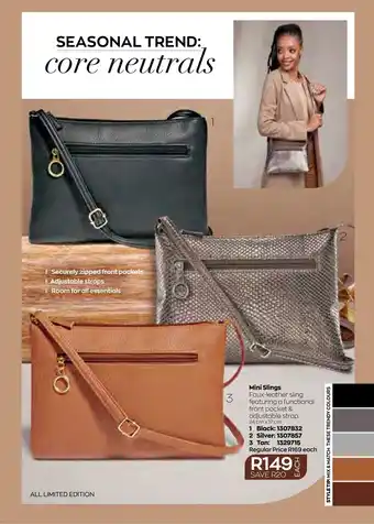 AVON MIni Slings Black , Silver or Tan offer