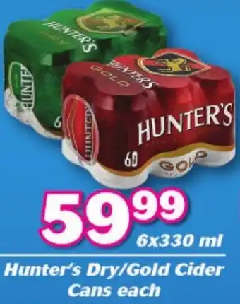 Hunter's Dry/Gold Cider Cans 6x330ml