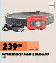 Midas Autogear Rechargeable Headlamp 3 LED LAM3LEDR offer