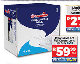 Take 'n Pay Creamline UHT Full Cream Long Life Milk 6x1lt offer