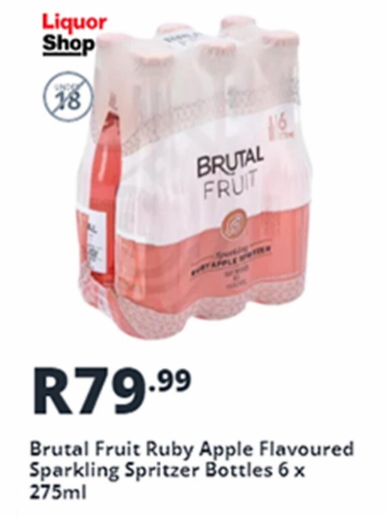 Brutal Fruit Ruby Apple Flavoured Sparkling Spritzer Bottles 6 x 275ml offer at Shoprite Liquor