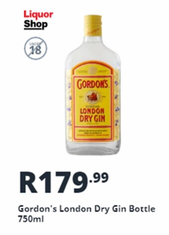 Shoprite Liquor Gordon's London Dry Gin Bottle 750ml offer