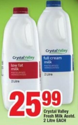 OK Foods Crystal Valley Fresh Milk Asstd 2L offer