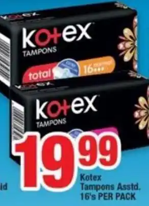 Kotex Tampons Asstd 16's