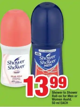 OK Foods Shower to Shower Roll-on for Men or Women Asstd 50ml offer