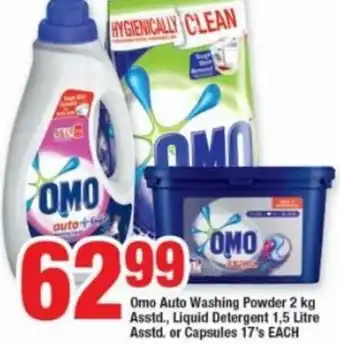 OK Foods Omo Auto Washing Powder 2kg Asstd, Liquid Detergente 1,5 Litre Asstd or Capsules 17's offer