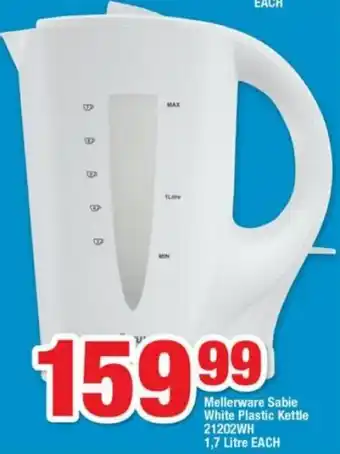 OK Foods Melleware Sabie White Plastic Kettle 1,7L offer