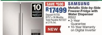 Samsung metallic side-by-side freezer-fridge with water dispenser rs52