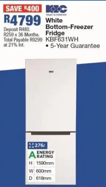 OK Furniture White bottom-freezer fridge kbf631wh offer