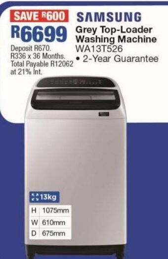 OK Furniture Samsung grey top-loader washing machine wa13t526 offer