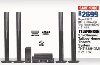OK Furniture Telefunken 5.1 channel tallboy home theatre system tht-538hdmi offer