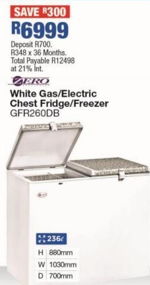OK Furniture White gas/electric chest fridge/freezer gfr260db offer
