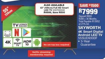 OK Furniture Skyworth 4k smart digital android led tv 55sud9300f offer