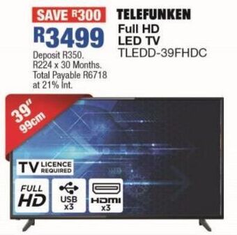 Telefunken full hd led tv tledd-39fhdc