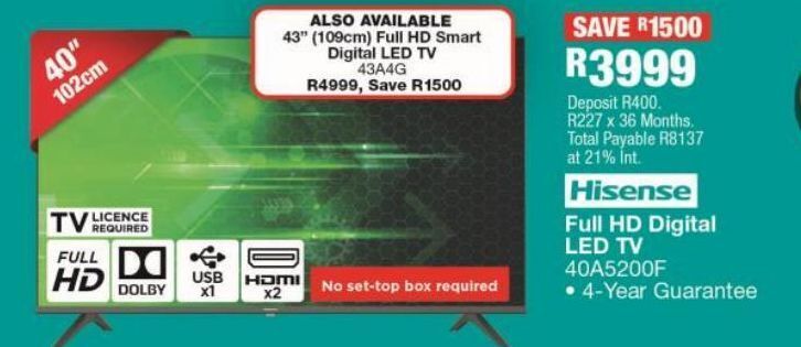 OK Furniture Hisense full hd digital led tv 40a5200f offer