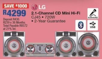 OK Furniture Lg 2.1 channel cd mini hi-fi cj45 offer