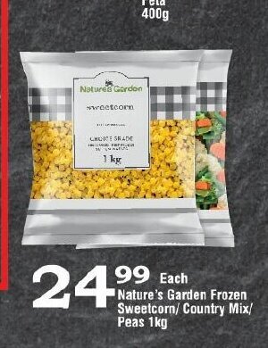 Oxford Freshmarket Nature's Garden Frozen Sweetcorn/ Country Mix/ Peas 1kg offer