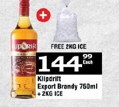 Oxford Freshmarket Klipdrift Export Brandy 750ml + 2kg Ice offer