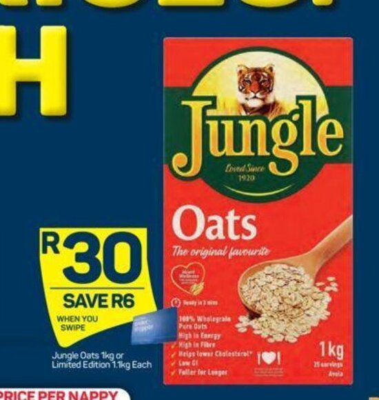 Jungle Oats 1kg or Limited Edition 1.1kg Each offer at Pick n Pay