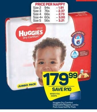 Pick n Pay Huggies Dry Comfort Disposable Nappies Jumbo Pack Assorted Per Pack offer