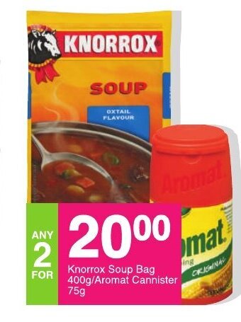 Save Knorrox Soup bag 400g / Aromat Cannister 75g offer
