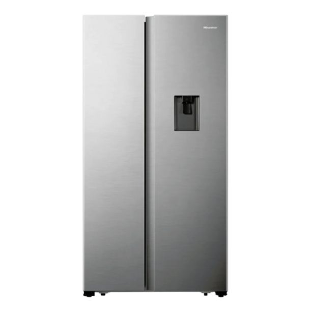 Hisense 514l brushed stainless steel side by side fridge/freezer with